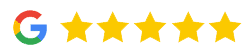 Google logo with five gold stars indicating a five-star rating review.